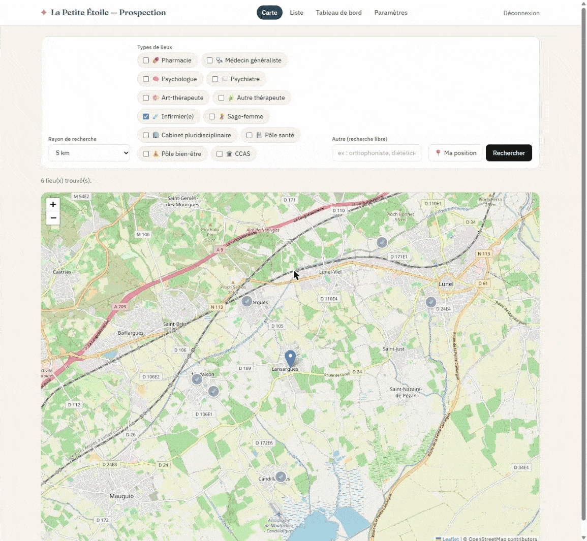 Aperçu animé de la navigation sur Prospection La Petite Étoile